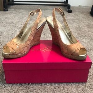 Lilly Pulitzer Krisie Wedge, Natural Cork, size 8